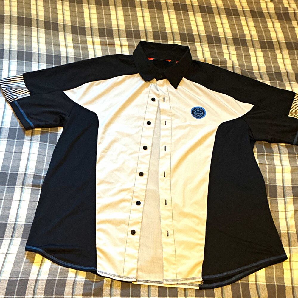 Harley-Davidson Motorclothes Black & White Short Sleeve Button-Up Race Shirt L